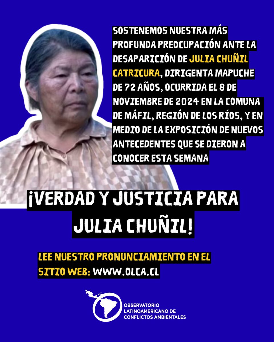 ¡Verdad y justicia para #JuliaChuñil! Lee nuestro pronunciamiento AQUÍ 👉olca.cl/articulo/nota.…