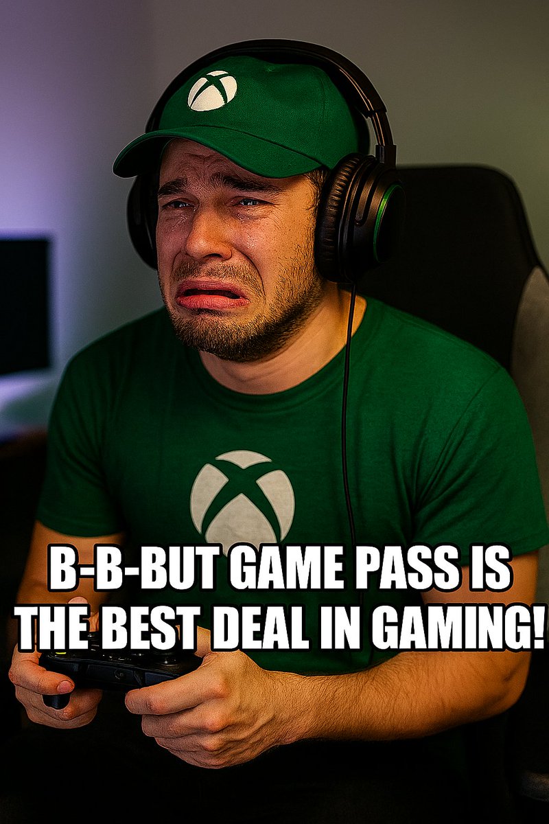 HybridTha's tweet photo. Xbox gamers right now. At one point it was the best deal in gaming...not anymore. A 50 percent price hike is wild. #gaming #Xbox #gamepass https://t.co/kh9xk5QuFN