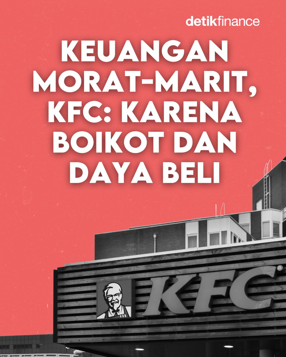 detikfinance's tweet photo. PT Fast Food Indonesia Tbk (KFC Indonesia) melaporkan penurunan pendapatan pada semester I 2025 sebesar Rp 77 miliar, dari sebelumnya Rp 2,48 triliun menjadi Rp 2,40 triliun.
โฃ
>> https://t.co/goZjvmcgnn
#KFC #KFCIndonesia https://t.co/1DB19kgFPA