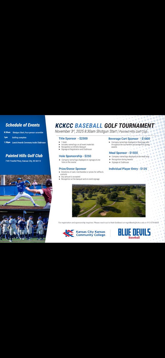 kampcunningham's tweet photo. ⛳️ KCK Baseball Golf Tournament Fundraiser. This event helps raise important funds for our baseball program. Sign up your team, Share with family &amp; friends! 
 
Link to register.
https://t.co/xzC9hqrfo0 https://t.co/DkvRyYNQC7