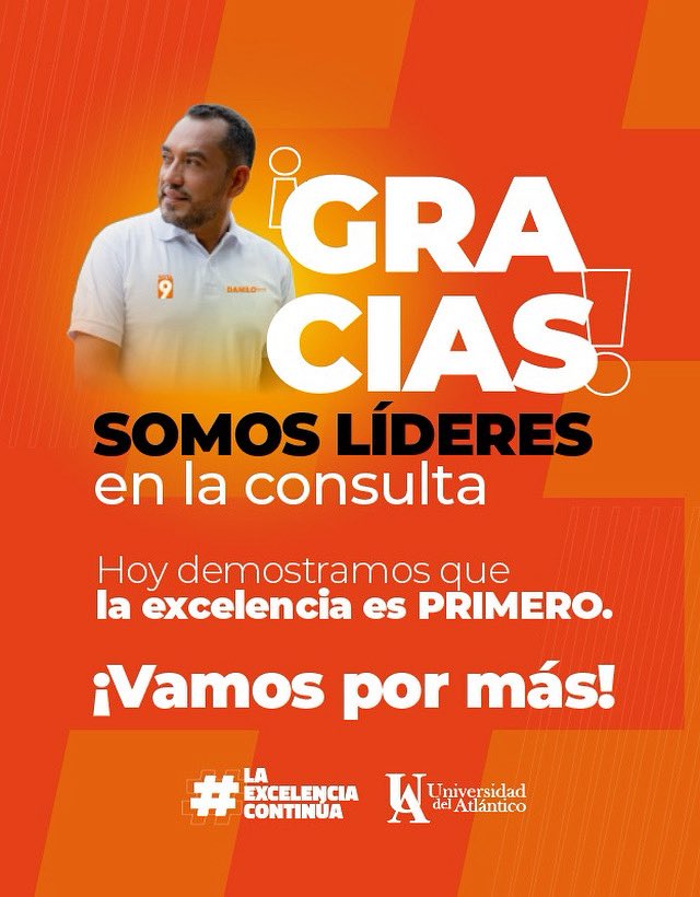 danilohernandez's tweet photo. ¡Gracias! Este resultado es una demostración de que la excelencia es PRIMERO.

Ser el número 1 en la consulta es posible gracias a estudiantes y docentes que hoy acudieron a la cita con la democracia universitaria y eligieron el camino de la excelencia en la @udeatlantico. https://t.co/ptdXSQChKX