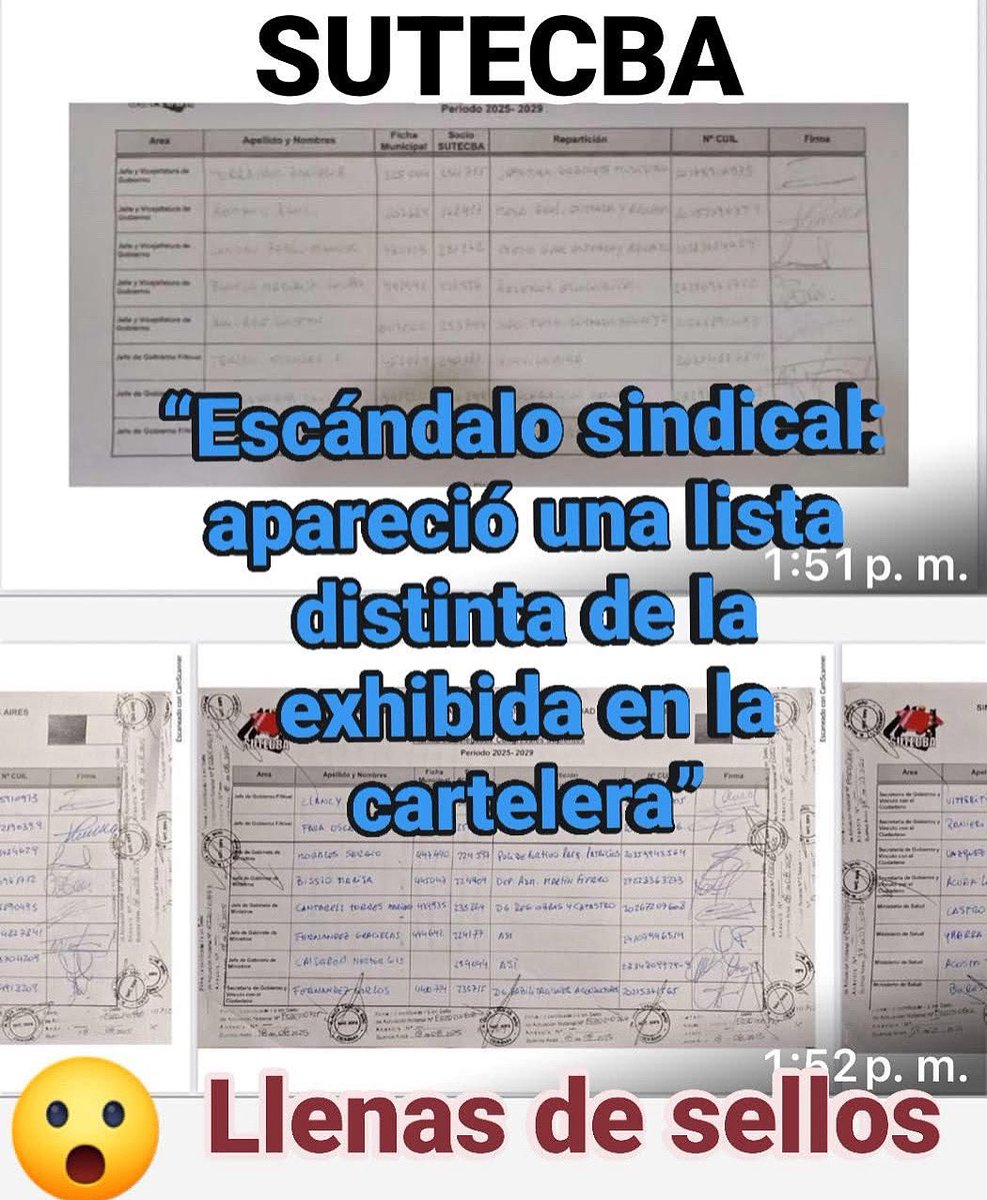 Celeste_sutecba's tweet photo. 🚨 Escándalo en @SUTECBA1 
La Lista Azul y Blanca adulteró planillas y presentó listas distintas a las oficiales.

Con fraude no hay democracia.

‼️ Exigimos la suspensión inmediata de las elecciones hasta garantizar transparencia.

#democracia 

@cgtoficialok @MinJusticia_Ar https://t.co/d3Yk3AkNaE