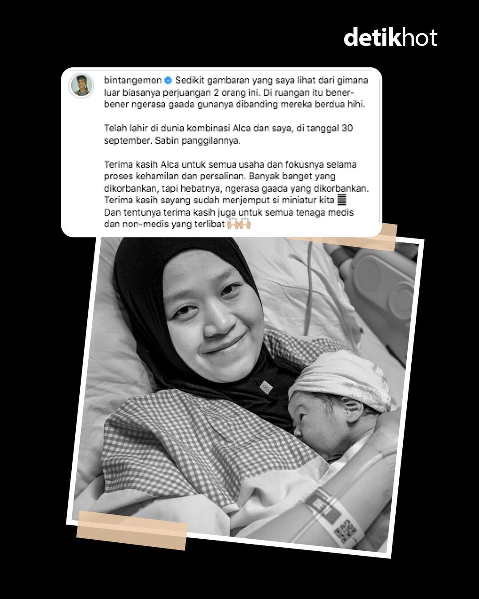 detikhot's tweet photo. Welcome to the world, Sabin!👶⁣
⁣
Istri Bintang Emon, Alca Octaviani melahirkan anak pertama. Momen ini diperlihatkan dalam Instagram Bintang Emon. Lekas puih mommy dan sehat-sehat baby Sabin!🥰⁣
⁣
>> https://t.co/V9Sb1yE7Hd

#detikhot #BintangEmon #AlcaOctaviani https://t.co/TEv9lzFUMD