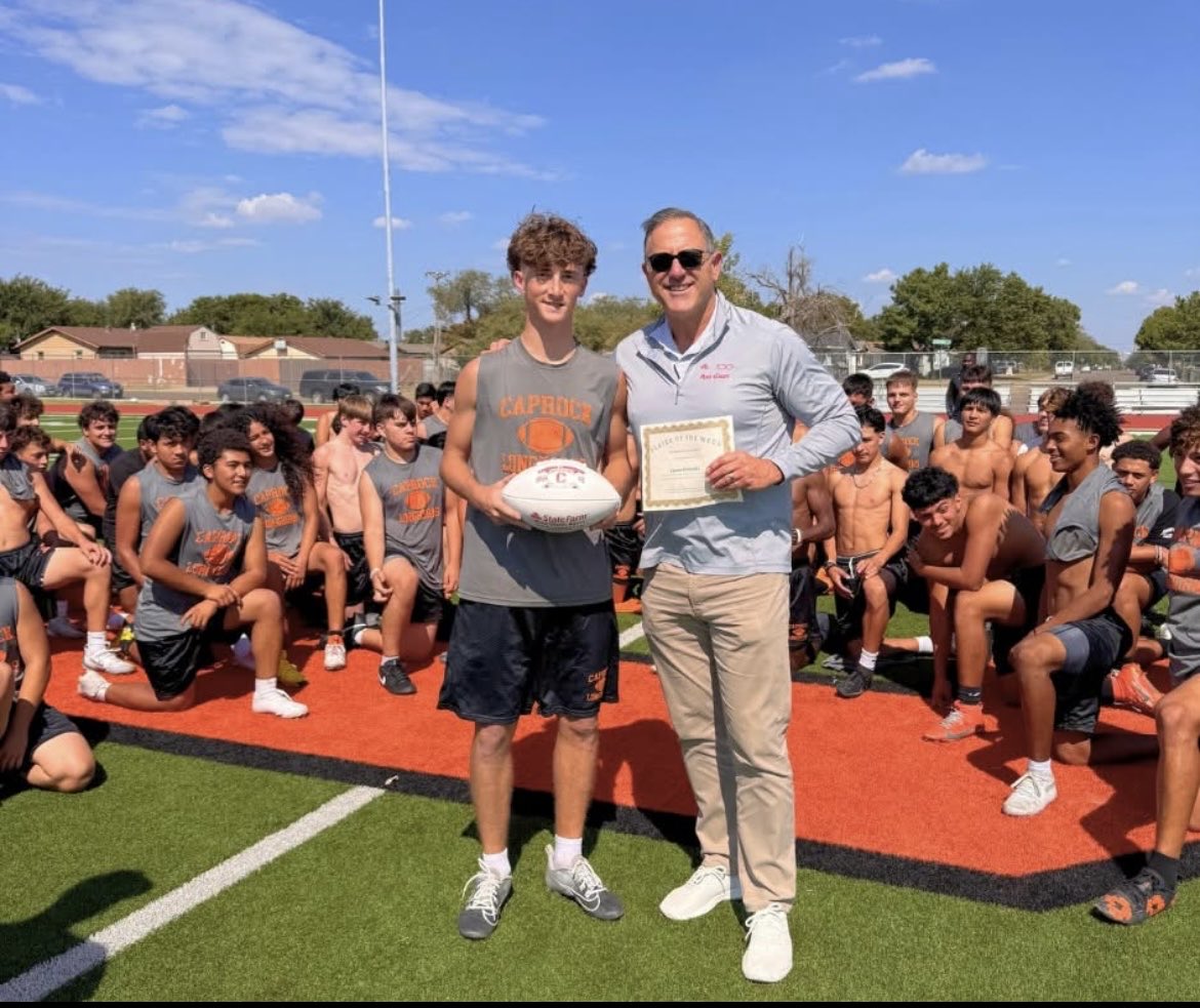 State Farm Player of the Week, Canon Polivoda
<a href="/CRockHorns/">Caprock HS Football</a> <a href="/freeman_rowdy/">Rowdy Freeman</a> <a href="/coachjackx/">Rob Soleyjacks</a> <a href="/MichaelDRoden/">Mike Roden</a> <a href="/JoeyMcGuireTTU/">Joey McGuire 🌵</a> <a href="/TexasTechFB/">Texas Tech Football</a> <a href="/Canon_Polivoda/">Canon_Polivoda</a>