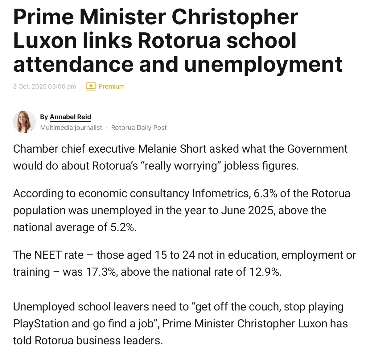 rugbyintel's tweet image. What I&apos;d just say to you is, my coalition may have tanked the economy, leading to 50,000 kiwis losing their employment, but that&apos;s no excuse for youths to not to get up off the couch &amp;amp; go get a non existent job.
#LyinLuxon #WorstPMEver #Alwayspunchdown #EconomicVandals #NZpol