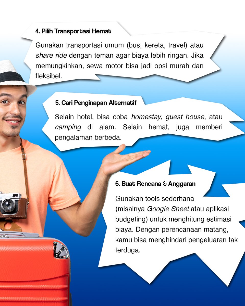 BOBorobudur's tweet photo. Siapa bilang liburan harus keluar banyak uang? โ๏ธโจ
Yuk simak tips liburan hemat tapi tetap seru.
Ingat, liburan itu soal momen, bukan soal mahalnya biaya.
#LiburanHemat
#BOBorobudur
#PesonaIndonesia
#Wonderfulindonesia
#DiIndonesiaAja
#BanggaBerwisataDiIndonesia https://t.co/ryn8JL2E0s