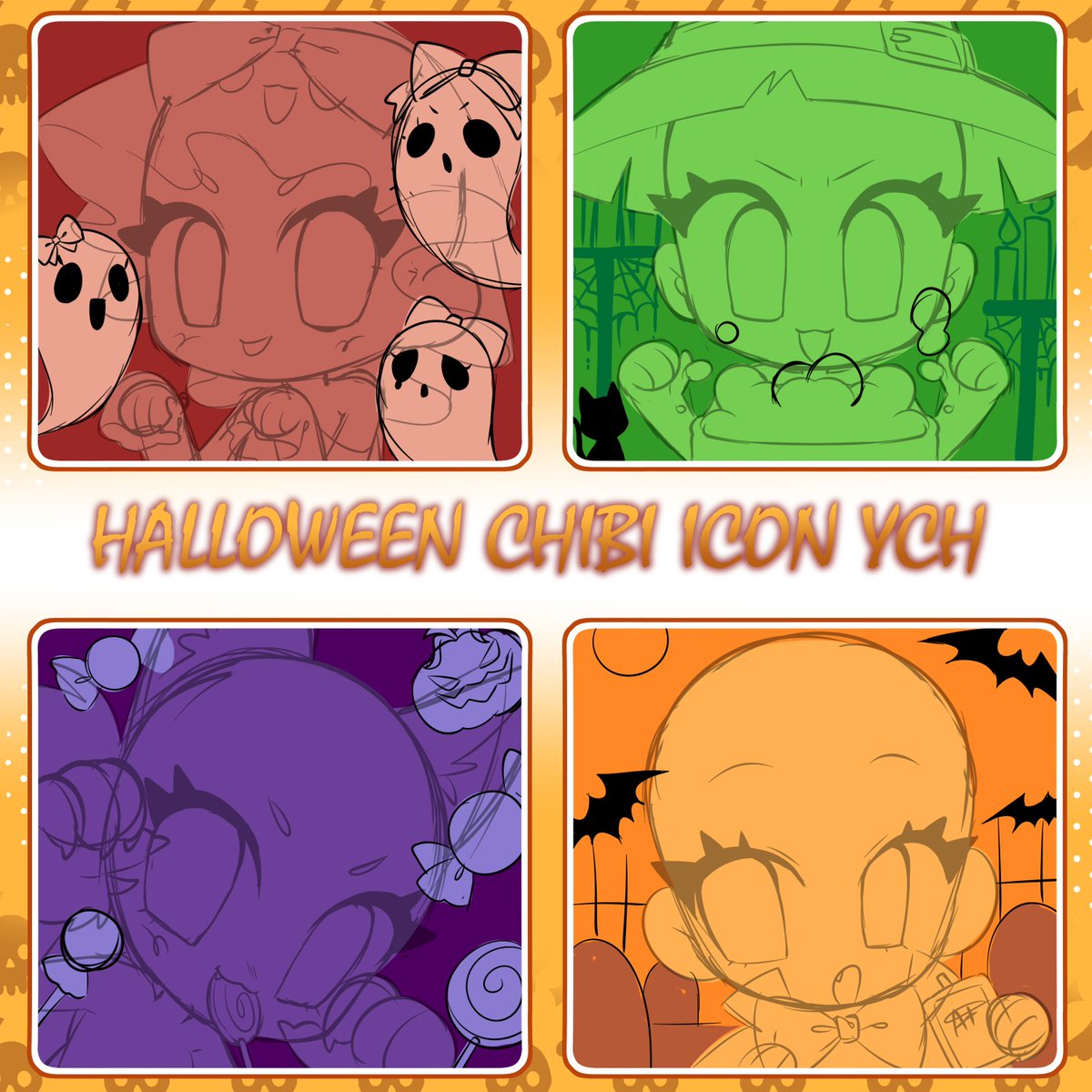 I'll be making Halloween YCH chibi icons to start this October. They're only $17! If you buy all 4, they'll be $12 each! If youre interested , feel free to send me messages! I'll leave a finished example in the replies! 🎃👻