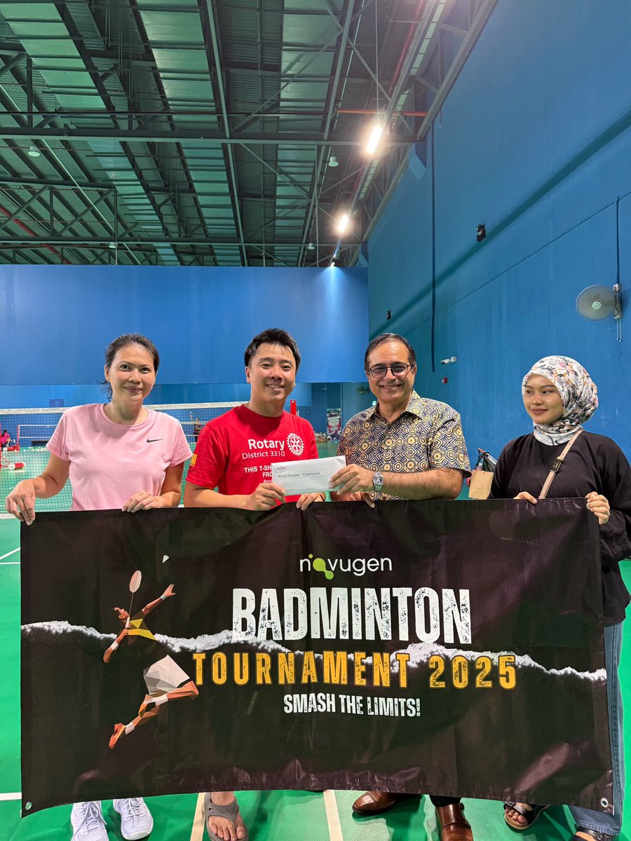 novugenpharma's tweet photo. The Novugen Badminton Tournament 2025 made a powerful comeback on 27 September at IOI Sports Centre, Putrajaya, with over 40 teams competing for glory. From intense rallies to loud cheers, the energy was sky-high as colleagues battled it out for the title of Champion! https://t.co/OnecwhWYbO