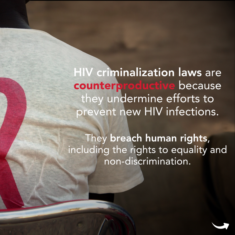 UNAIDS's tweet photo. HIV criminalization harms the HIV response. Fear of prosecution or punishment can stop people from getting tested or treated. Yet, these laws still exist around the world. 

👉 Swipe to learn more about HIV criminalization, and why it must end. 

https://t.co/2xuJRQt8Qn