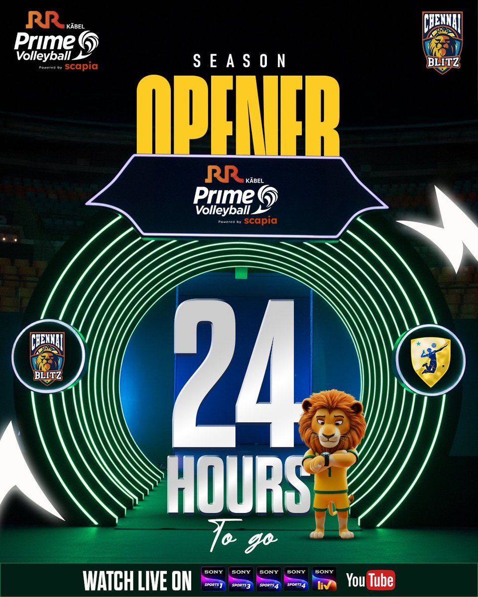 ChennaiBlitz's tweet photo. 🏐 The wait ends in 24 hrs! 
Smash MOOD - Chennai vs Kochi 
Be there or just regret later 😎
#chennaiblitz 
#ChennaiBlitz #primevolleyball 
#season4 #firevolleyball #PrimeVolleyball #PVL #PrimeVolleyballLeague #PVLIndia #VolleyballIndia #PVLSeason #BlitzFamily #BlitzNation https://t.co/E3mSZb3Un7
