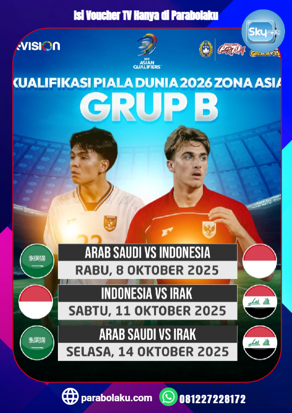 parabolaku's tweet image. Tonton Timnas nge-gas lawan Arab Saudi di KVision! ⚽️ Isi voucher sekarang, jangan sampe kelewatan! 😉 #TimnasDay #KVision
Segera isi vouchernya di Kami, Info &amp;amp; order di :
👉 KLIK Whatsapp bit.ly/Parabolaku1 atau081.227.228.172
👉 Kunjungi kami di parabolaku.com