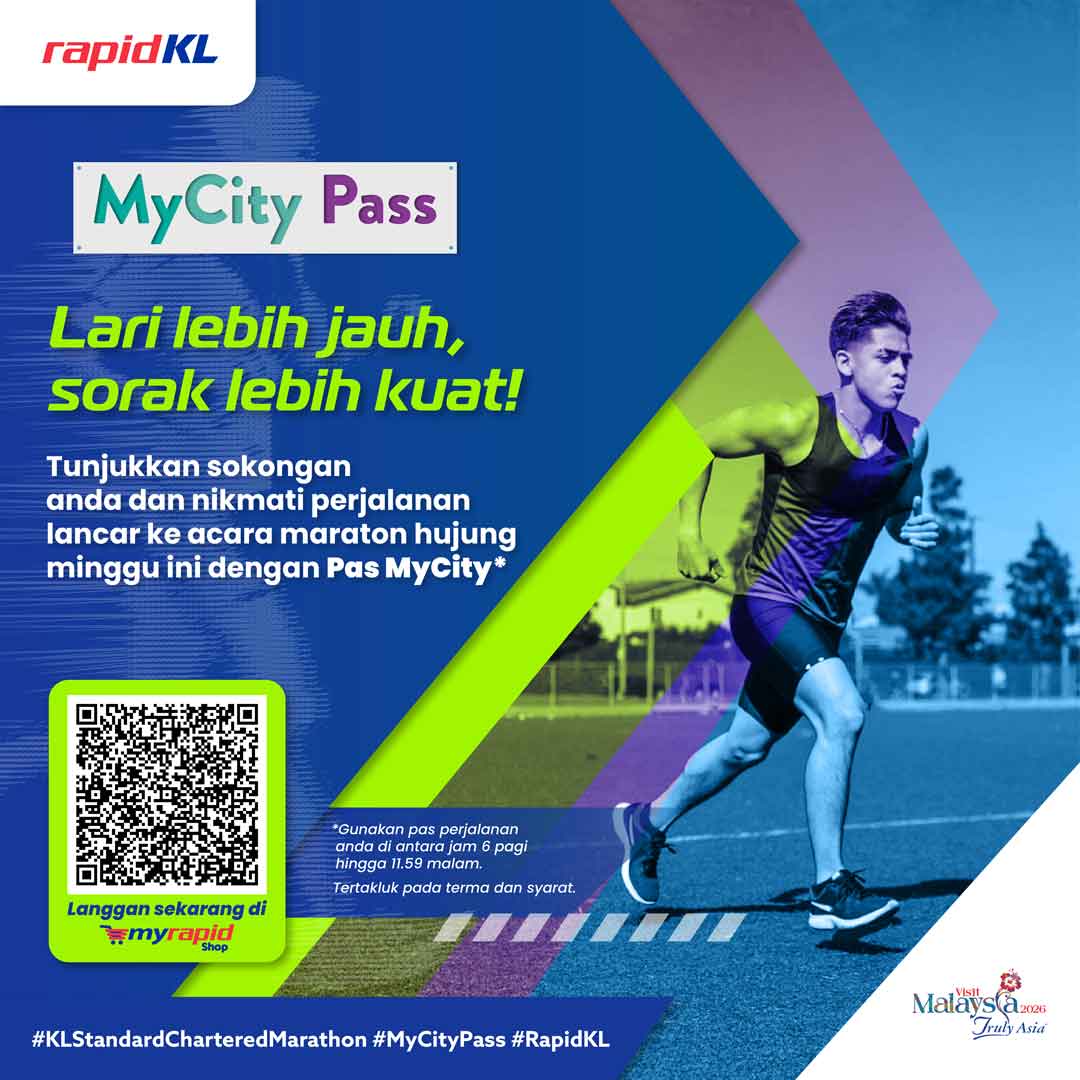 🏃‍♂️ Anda pelari atau penyokong #KLSCM2025?

Elak kesesakan 🚦, jimat masa — guna Pas MyCity 🎫🚇🚌 perjalanan tanpa had seharian!
Jumpa di sana 🙌💙

*Sah 6 pagi – 11.59 malam | Tertakluk pada terma &amp; syarat

#KLStandardCharteredMarathon #MyCityPass #RapidKL