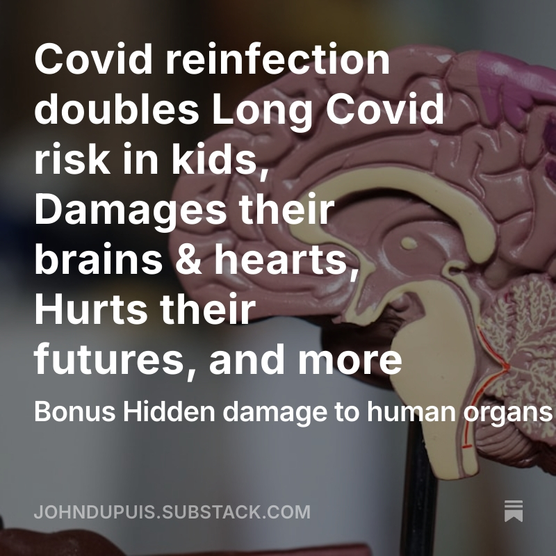 Read the latest from the Covid-Is-Not-Over newsletter:

Covid reinfection doubles Long Covid risk in kids, Damages their brains &amp; hearts, Hurts their futures, and more

open.substack.com/pub/johndupuis…
