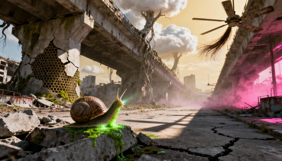 PromptSin's tweet image. Survivors of the apocalypse? Nature finds a way. 🌱 Embrace the chaos. #UrbanDecay #PostApoVibes