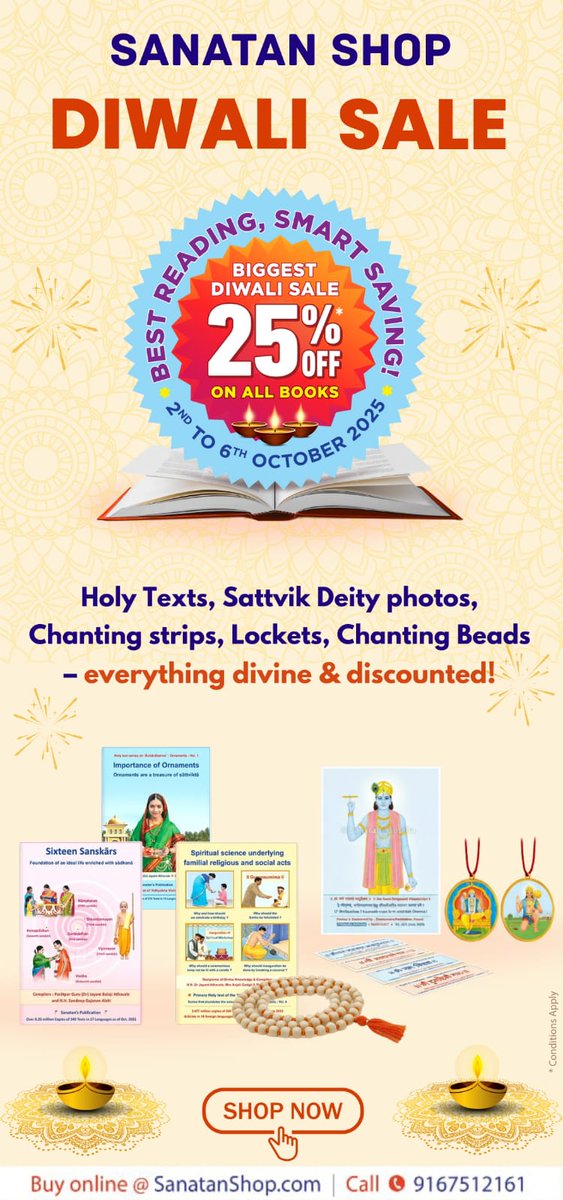 💫 Illuminate your mind, uplift your spirit &amp; celebrate a truly Satvik Diwali!

🪔 The Sanatan Shop Diwali Sale - Everything divine &amp; discounted – 2nd to 6th Oct only!

🎉 25% OFF – Only at 👉 SanatanShop.com

#Diwali_With_SanatanShop 🌸🕉️