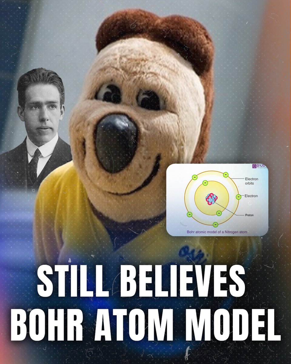 crimroy12's tweet photo. ๐จBREAKING๐จ
In a recent interview, Oski the bear said that he still believes in the Planetary Atom Model.
Which assigns both a definite position and momentum to electrons, contradicting the Heisenberg Uncertainty Principle, and neglects their wave-like properties. https://t.co/YW67H6mKvE