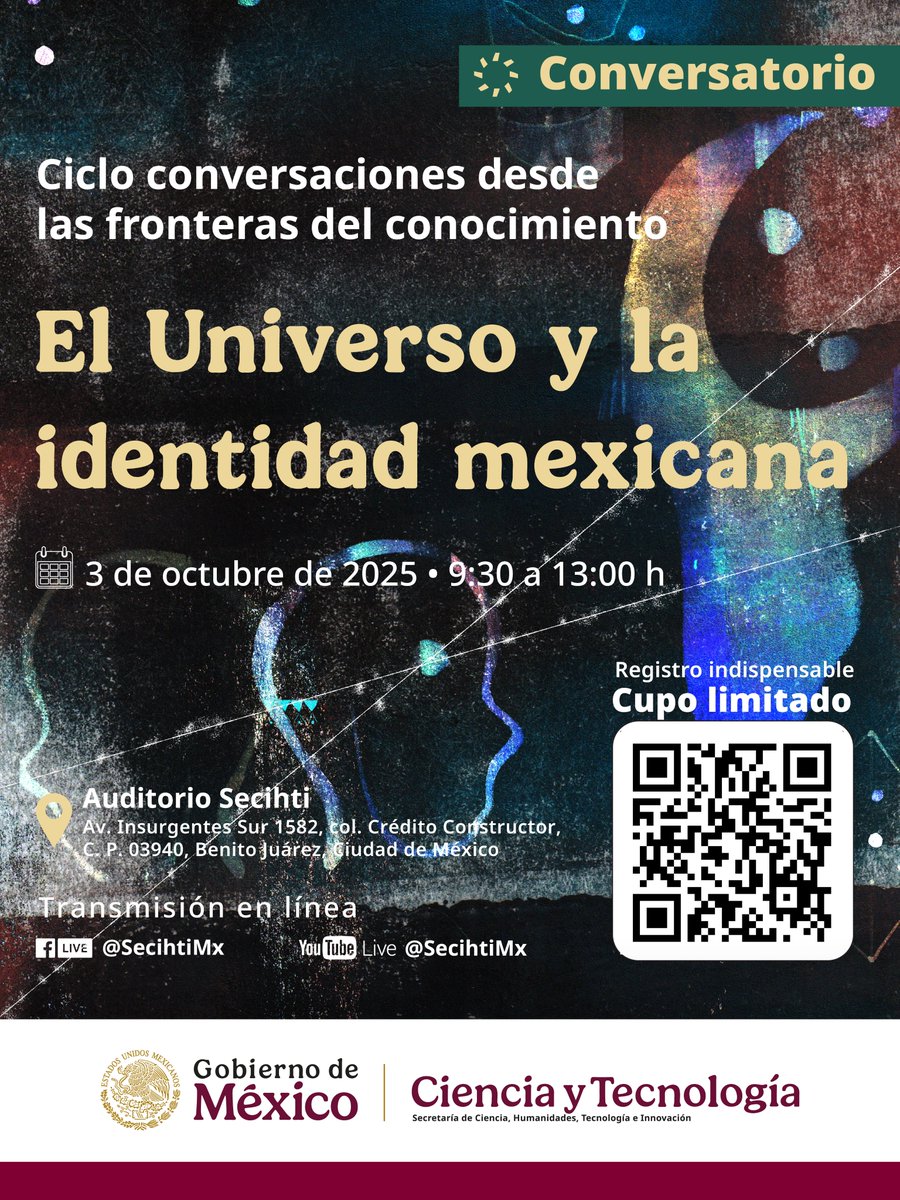 Mañana viernes 3 de octubre, conferencias abiertas al público en la <a href="/Secihti_Mx/">Secretaría de Ciencia</a> a partir de las 10am. Si ya no hay cupo nos pueden seguir en el face o youtube.