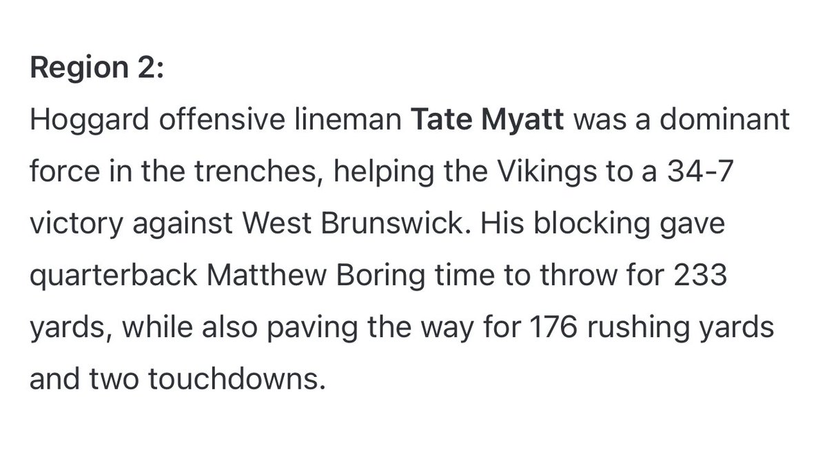 Thank you <a href="/CarolinaPreps1/">CarolinaPreps</a> for nominating me as the Carolinas week 6 Region 2 Player Of The Week!
<a href="/CUnderwood46/">Craig Underwood</a> 
<a href="/CoachPurzitza/">Adam Purzitza</a> 
<a href="/JTH_Vikings/">Hoggard Football</a>