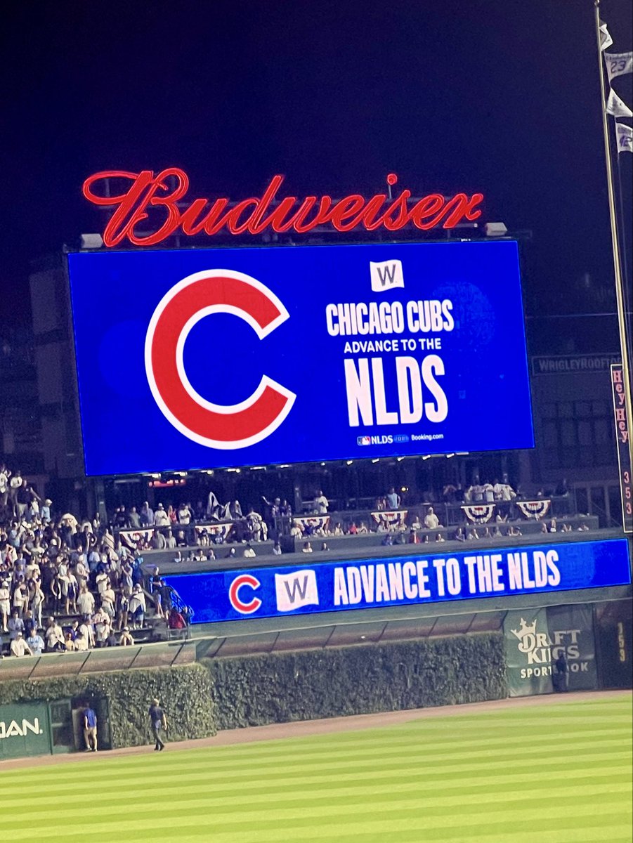 What a great night to be <a href="/Wrigley/">Elliott Wrigley</a> Field and see the <a href="/Cubs/">Chicago Cubs</a> advance in the division! Onto Wrigley North to start the next chapter. The Boys of Summer aren’t finished yet!⚾️🐻🎉
