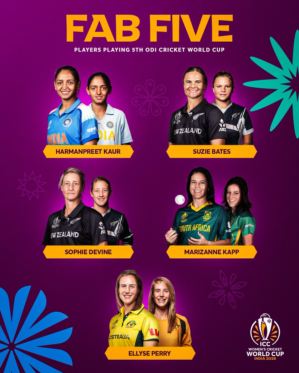 Then and now! 😍

Five legends of the game playing their fifth ICC Women's Cricket World Cup 👑

How to watch all the action from #CWC25 ➡️bit.ly/46IKZtI