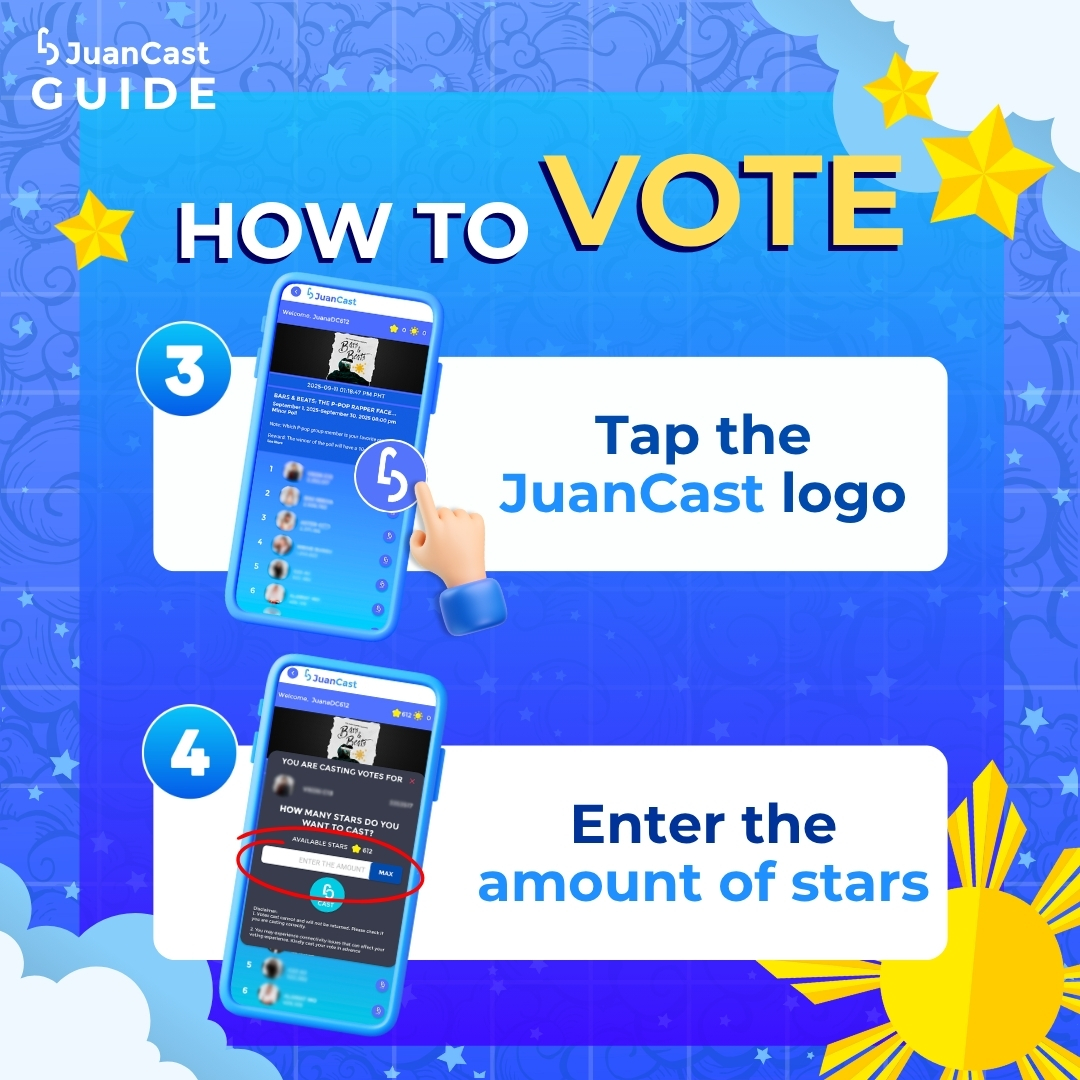 NotJuanCastPH's tweet image. STILL DON’T KNOW HOW TO VOTE ⁉ Hmmm... 🤔

Don’t worry! Just follow the steps below and cast your vote 🌟 for your favorite now!

#JuanCast #EveryJuansChoice #HowToVote
