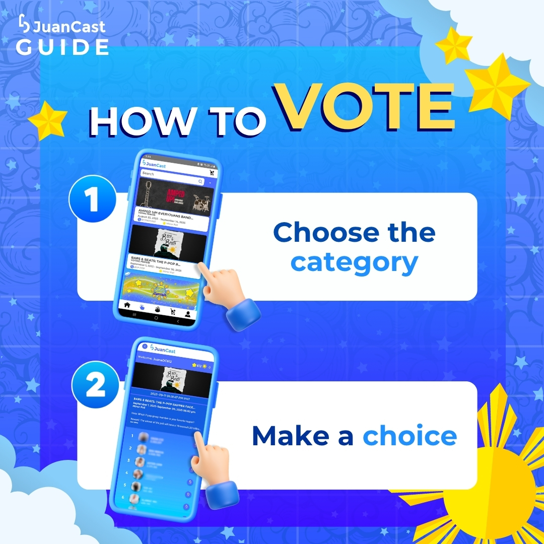 NotJuanCastPH's tweet image. STILL DON’T KNOW HOW TO VOTE ⁉ Hmmm... 🤔

Don’t worry! Just follow the steps below and cast your vote 🌟 for your favorite now!

#JuanCast #EveryJuansChoice #HowToVote