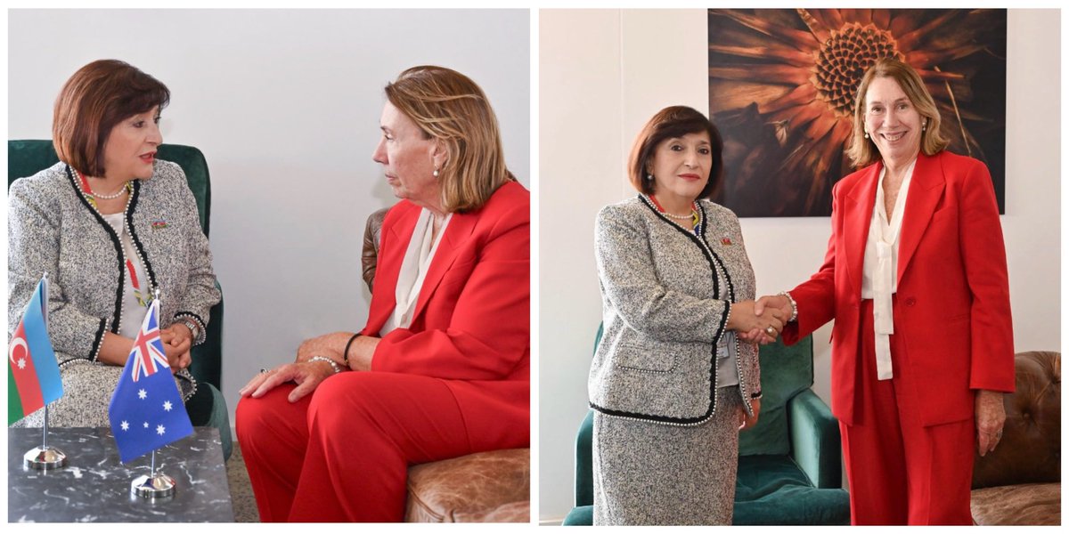 Speaker of the <a href="/Milli_Majlis/">Milli Majlis</a> Hon. Sahiba Gafarova met with Australian Senate President Hon. Sue Lines during the 11th #G20 Speakers’ Summit in Cape Town to discuss ways to strengthen inter-parliamentary cooperation between 🇦🇿 &amp; 🇦🇺.