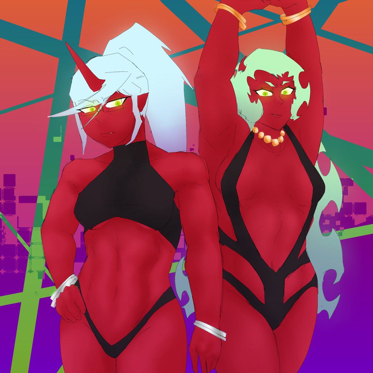 MsMuscleI's tweet image. The Demon's sisters of Panty and Stocking 
Scanty and Kneesocks !!!!