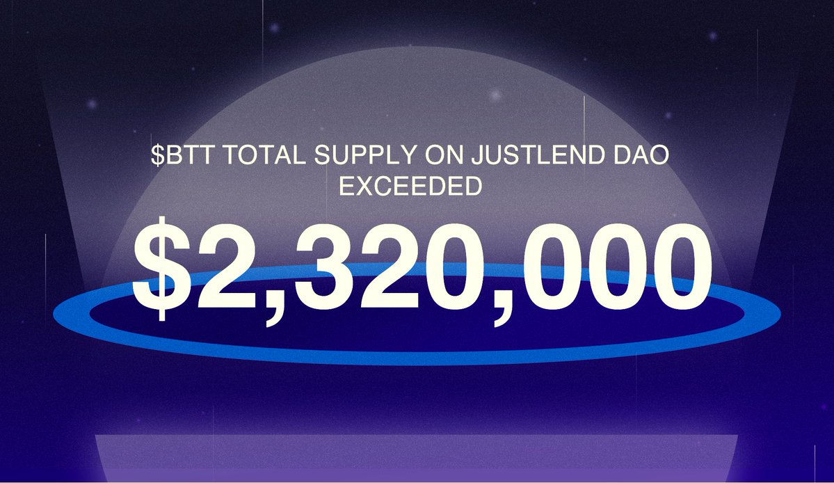 BitTorrent's tweet image. 🔥 $BTT Total Supply exceeds $2.32M on #JustLendDAO.  

Visit JustLend DAO: app.justlend.org/marketDetailNe…