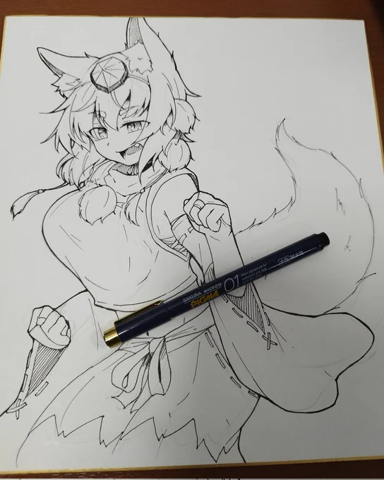 お昼休みの作業 ペン入れまで終わり! #東方Project #犬走椛