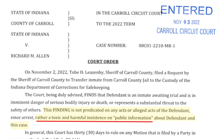 The_Eve_Effect's tweet image. Picture it: 11/3/22 - Carroll Circuit Court, Indiana. Judge Diener recuses himself from the #RichardAllen case mere HOURS after granting a BS safekeeping motion by Sheriff Tobe LEAZENBY to move RA to a state prison. Why? Public demanding transparency &amp;amp; Youtubers.🙄 #DelphiMurders