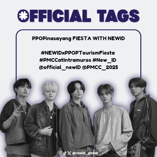 newid_global's tweet photo. [🌐] #NEWID_Trends 

Catch New:ID later at Foro de Intramuros as they celebrate PPOP Tourism Fiesta!

Use the official tags for today's event!

PPOPinasayang FIESTA WITH NEWID
#NEWIDxPPOPTourismFiesta 
#PMCCatIntramuros 
#New_ID @official_newID @PMCC_2025 https://t.co/mHLpfNDLxL