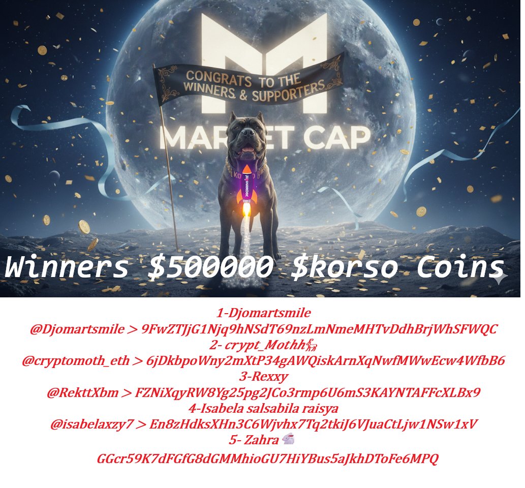 Congratulation to the Other 5 Winners of $500000 $KORSO COIN  that participate on the last Promotion ! 🚀🚀🚀🚀🚀💰💰🤑💸🤑
