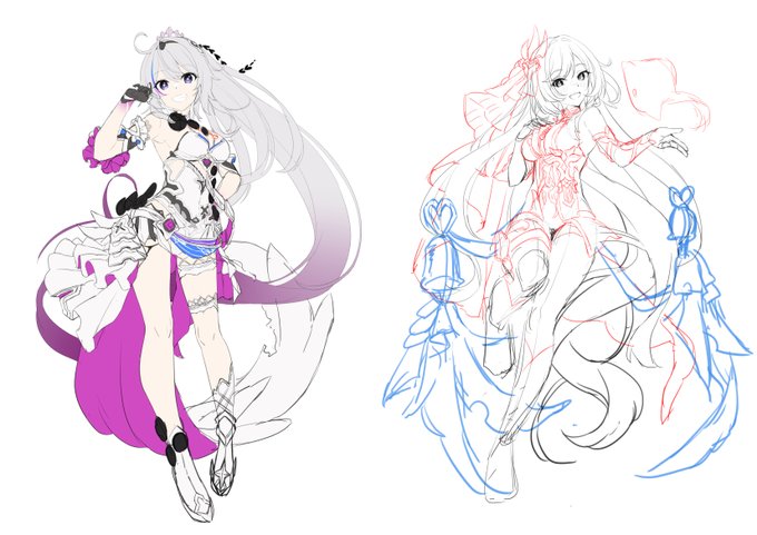 寝る前にちまちま描いてたキアナとエリシアの進捗ぺたり 