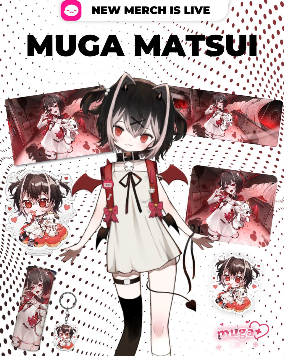 MatsuiMuga's tweet image. beep beep..! 💀
my first ever merch drop is now live with @uwumarket !

deskmat, poster, keychain and more are 
now available to purchase tehe!

see the whole collection ↓