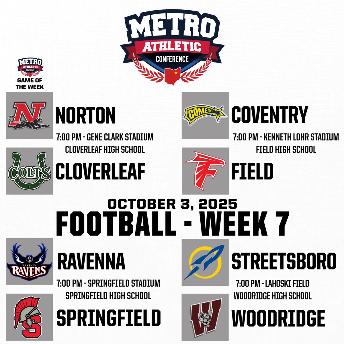 MACathletics's tweet image. Fall has arrived, and so has Week Seven🏈
Stay tuned for exclusive coverage tonight from Cloverleaf as the Colts look to stay undefeated in the MAC when they host top-ranked Norton!