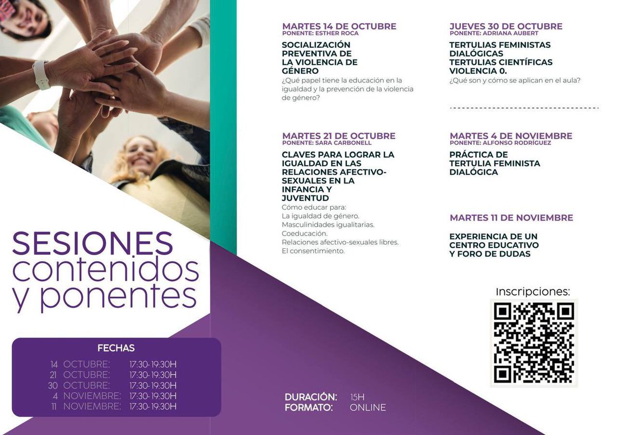 Te invitamos al curso del Proyecto GEN-TE-FEM “Aplicación de las Tertulias Feministas Dialógicas para la promoción de la igualdad y la prevención de la violencia en contextos educativos y de formación docente”. IP <a href="/Esther_Roca/">Esther Roca 🌸</a> <a href="/UV_EG/">Universitat València</a> 
Inscripción: forms.office.com/e/pKdTLDzvcg?o…
+Info 👇🏼