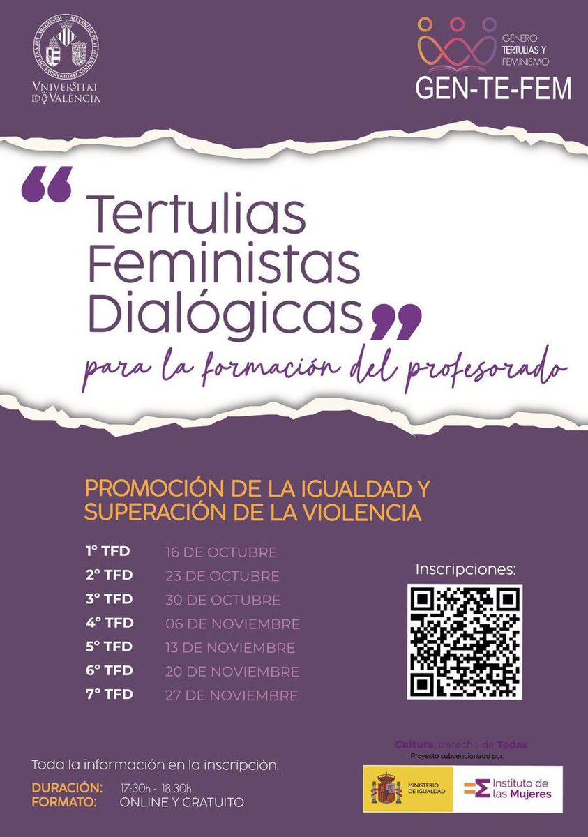 ¿Quieres participar en Tertulias Feministas Dialógicas para la promoción de la igualdad y la prevención de la violencia? Puedes hacerlo en este seminario del Proyecto GEN-TE-FEM. IP <a href="/Esther_Roca/">Esther Roca 🌸</a> <a href="/UV_EG/">Universitat València</a> 
Toda la información en la Inscripción 👉forms.office.com/e/tXkwtgBHk9?o…