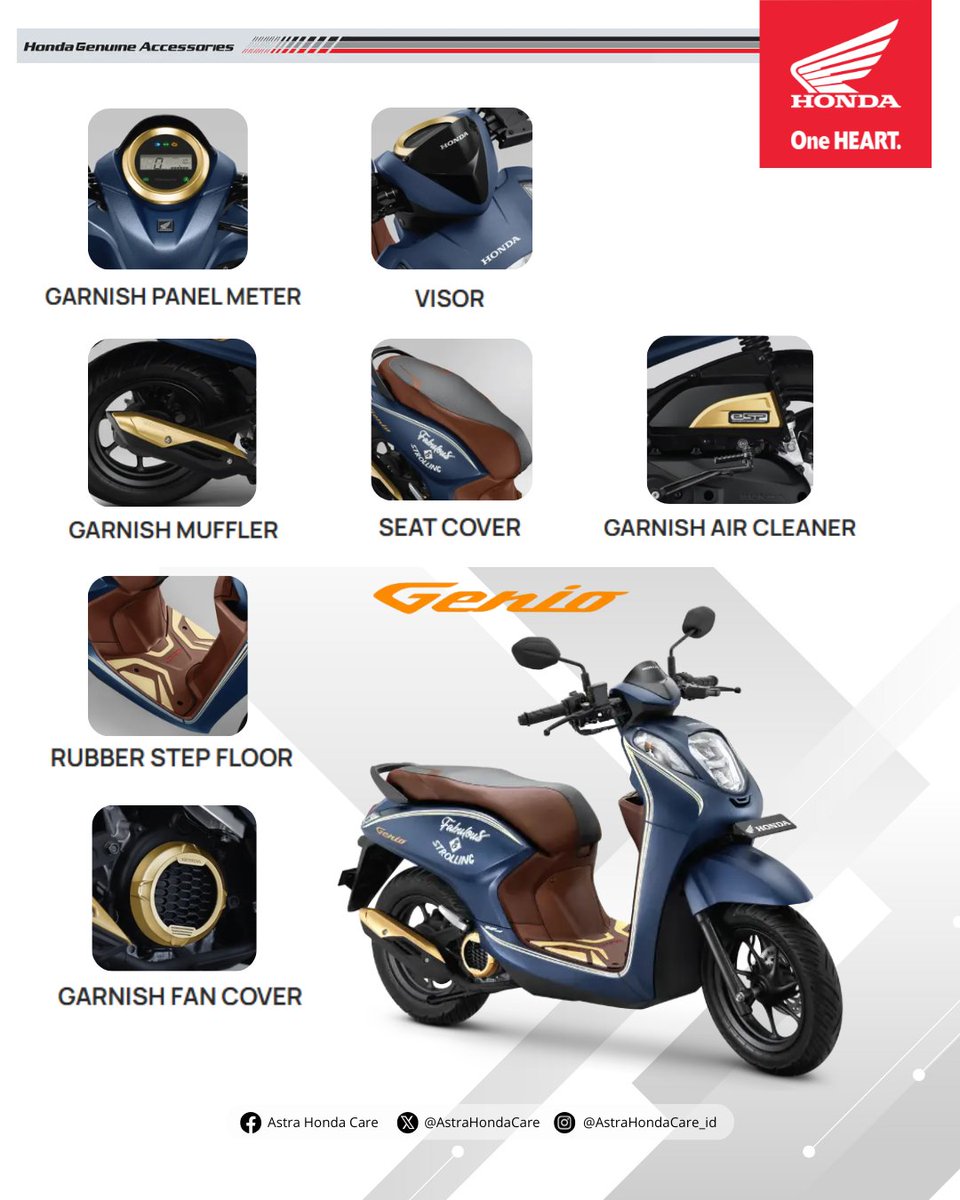 Perpaduan warna gold pada aksesoris Honda Genio cocok dengan warna motor dan bikin tampilan makin keren! BroSis mau juga Honda Genio nya tampil kece? Bisa MiGan bantu ya untuk pemesanan aksesorisnya. Langsung tanya aja di kolom komen :)
#AstraHondaCare #Cari_Aman #SalamSatuHATI