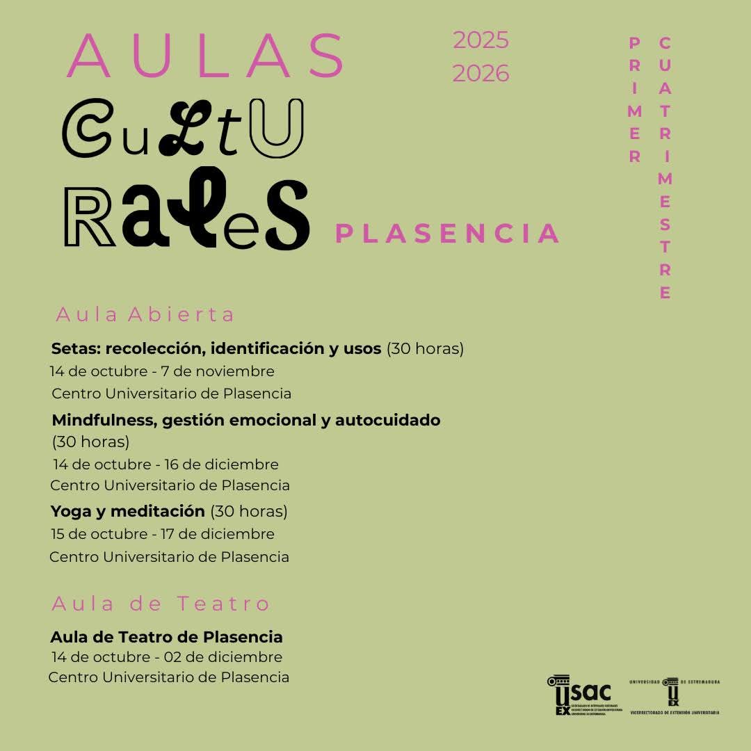 Aulas Culturales Extension Universitaria UEx de la Universidad de Extremadura (UEx) en Plasencia
<a href="/ExtensionUex/">Extensión Universitaria UEx</a> <a href="/infouex/">UEx</a>