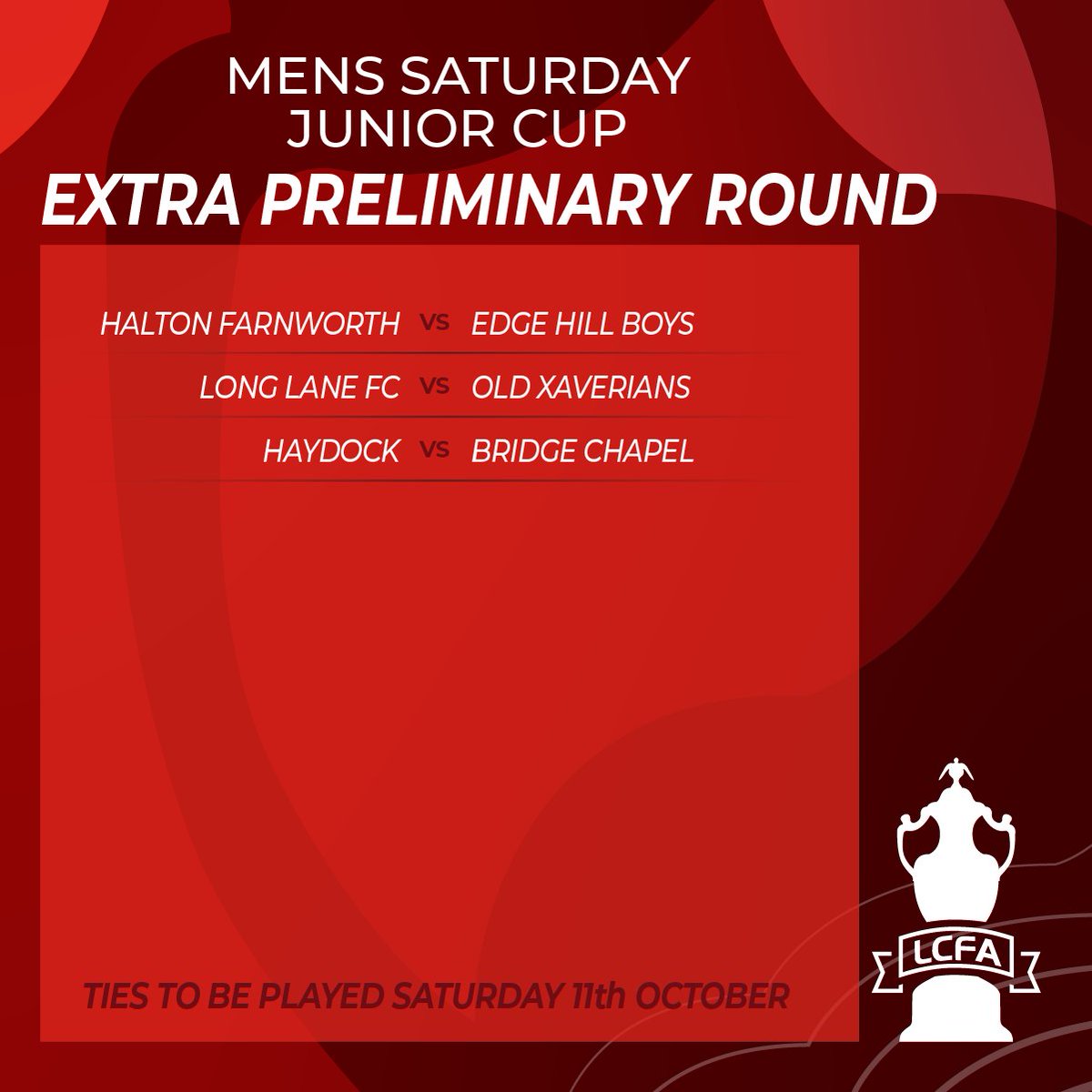 Liverpool_CFA's tweet image. The draw is done. ✅

Here are the Extra Preliminary Round ties for the Saturday Junior Cup.

Good luck to all clubs involved - the road to the final starts now! 🏆