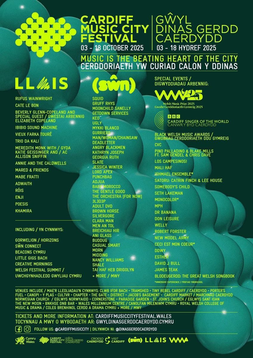 Music is the beating heart of the city, and it starts today... Llais, Swn, Welsh Music Prize 2025, Cardiff Singer Of The World, Black Welsh Music Awards...Have I forgotten anything? Probably. There's a lot going on! #CardiffMusicCityFestival