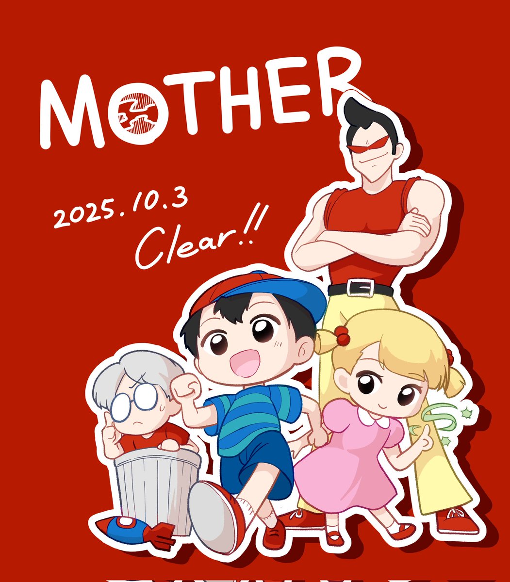 salmonnomarine's tweet image. MOTHERクリア記念イラスト🌍👽
めちゃ楽しかった！
 #MOTHER  #ゲーム #イラスト