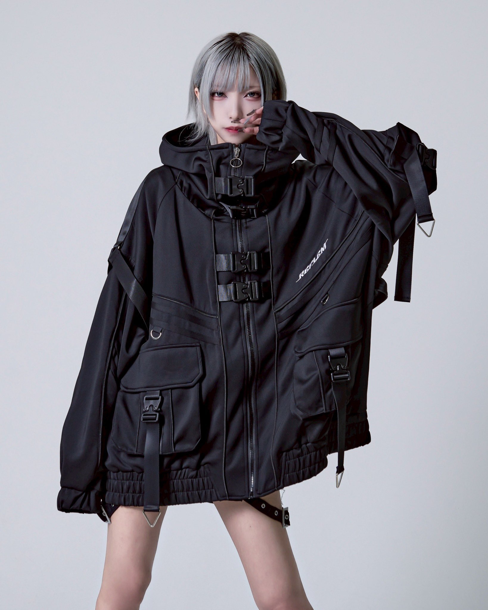 Dimmoire x Reflem 切り替えジャージパーカー ブラックxホワイト 送料無料 美品 dimmoire ディムモアール REFLEM レフレム コラボ