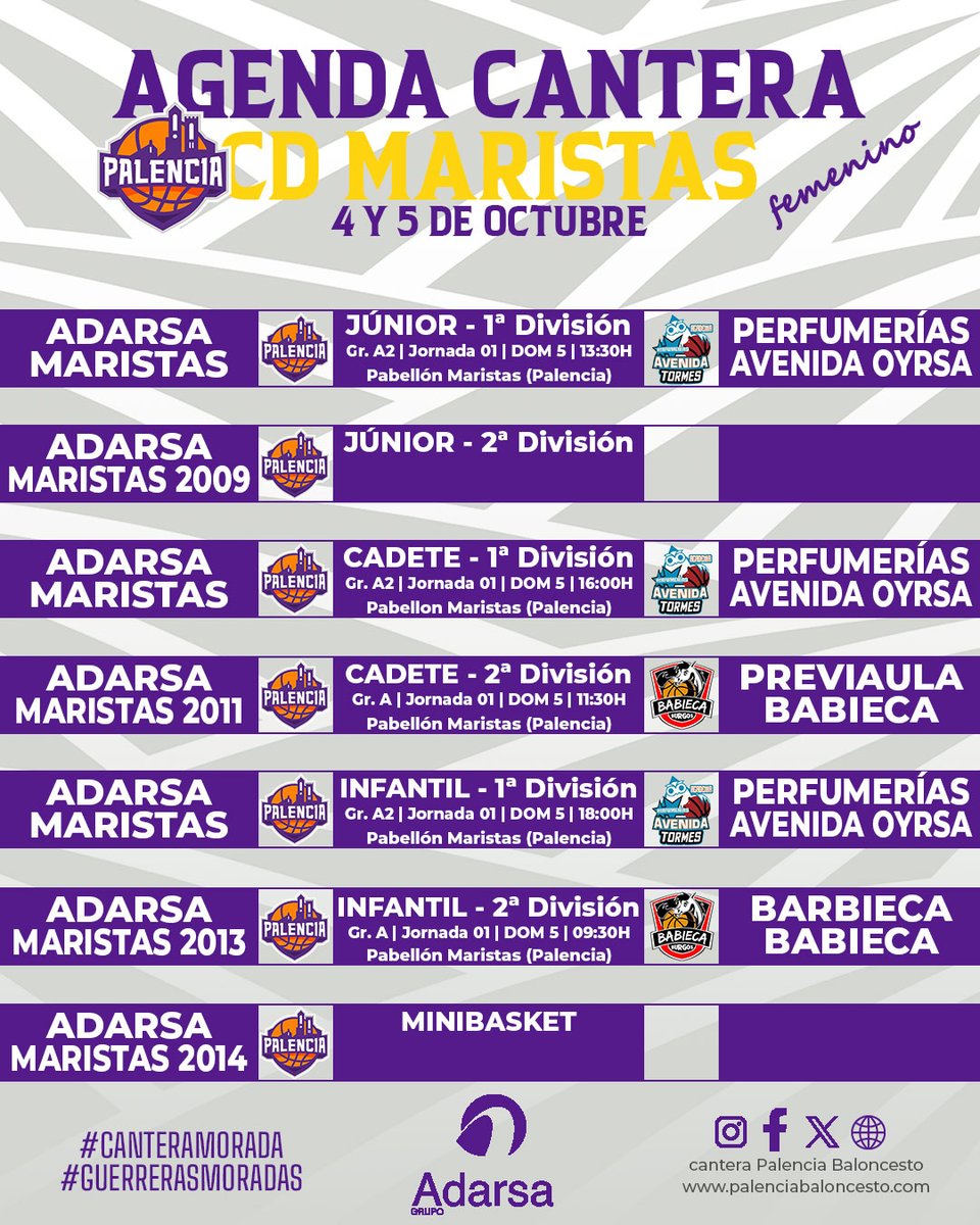 PBcantera's tweet image. #AgendaMorada |

💪🏽 Esta vez tenemos un #superdomingo

🔍 Debut de los equipos femeninos

📆 El domingo, además de una cita a la que no puedes faltar, como es la Marcha contra el Cáncer 💚 (@contracancerPAL), muy cerquita tienes el Pab.Maristas,mañana y tarde

¡TE ESPERAMOS!