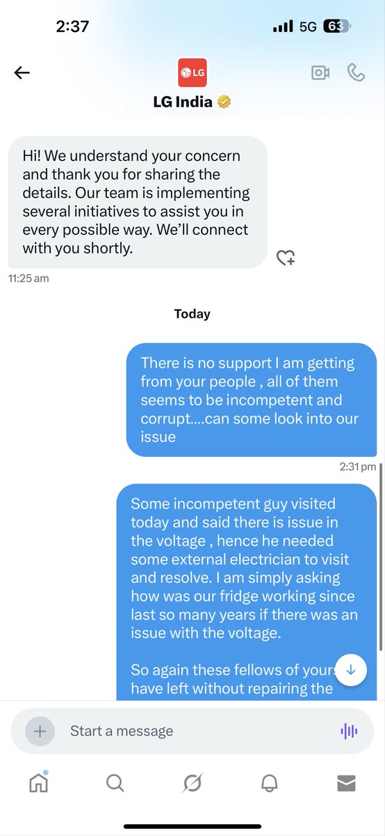ahir78's tweet photo. It’s a shame that LG is not bothered on complaints ….there is no way one can get them to make them do their jobs. They are really making a fool out in Indian customers. https://t.co/ZqygX1H3LY