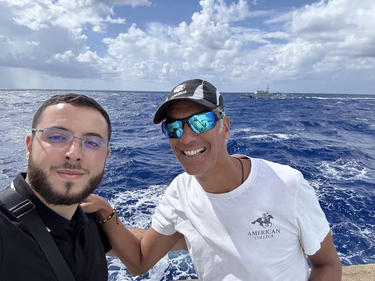 — We are currently sailing in international waters south of the island of Crete and are being followed by a patrol vessel of the Hellenic Coast Guard (Λιμενικό Σώμα) with hull number ΛΣ-080. #gaza #conscience #flotilla