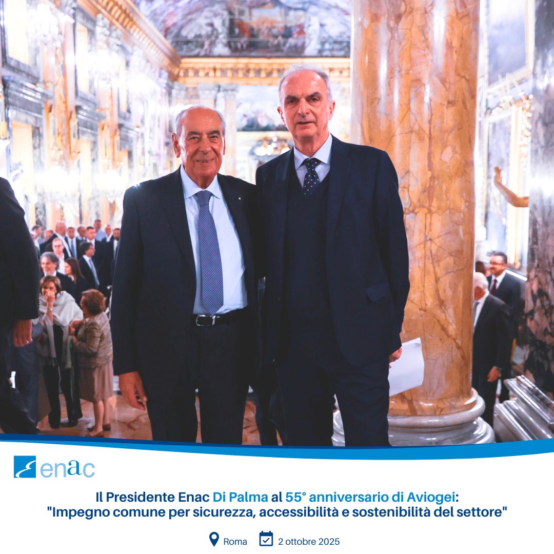 EnacGov's tweet image. Presidente #Enac Di Palma al 55° anniversario #Aviogei: “Azienda italiana leader in attrezzature #handling di qualità che conciliano innovazione e tradizione. Ringrazio Pres. Cesarini per l'impegno comune verso #sicurezza, #accessibilità e #sostenibilità delle operazioni ground".