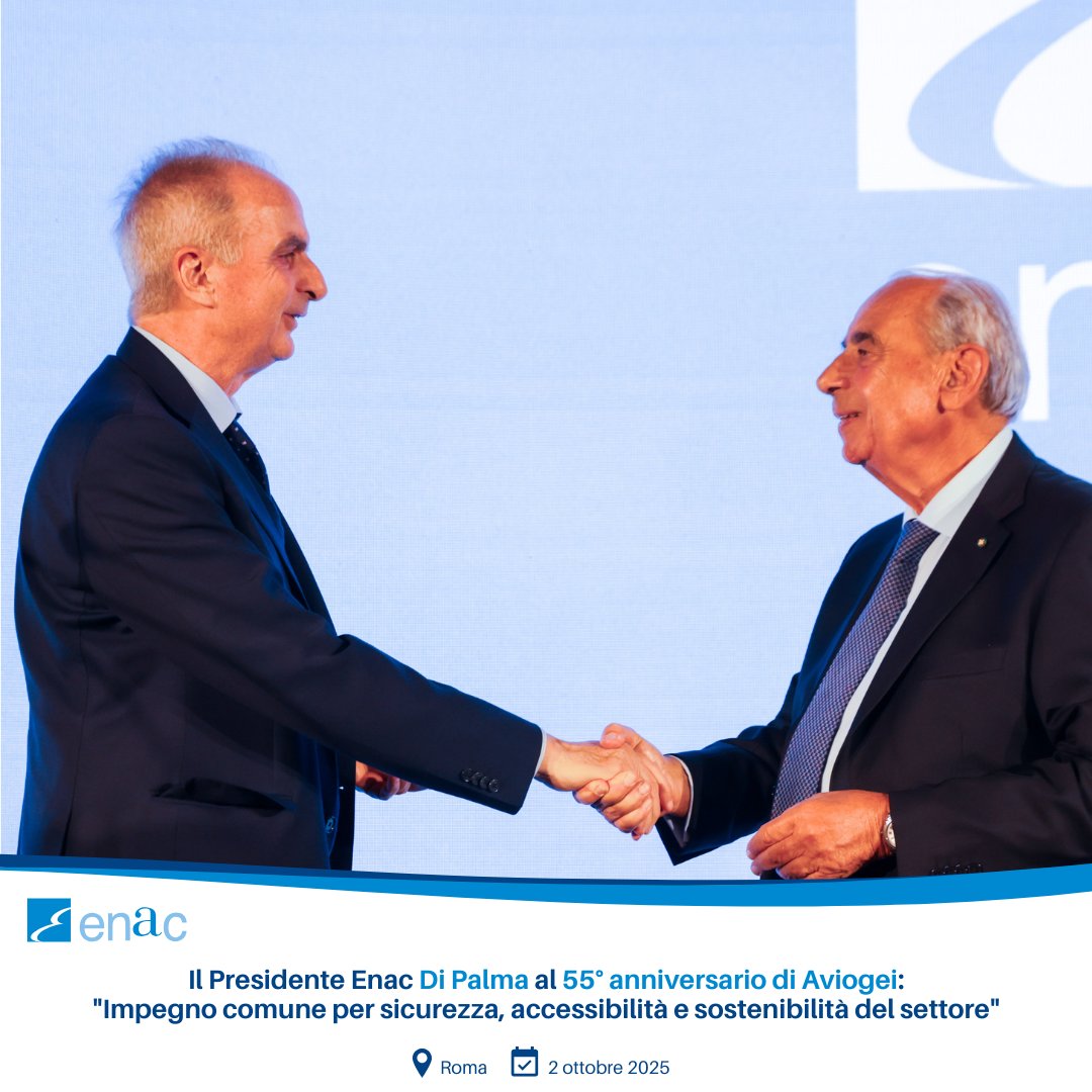 EnacGov's tweet image. Presidente #Enac Di Palma al 55° anniversario #Aviogei: “Azienda italiana leader in attrezzature #handling di qualità che conciliano innovazione e tradizione. Ringrazio Pres. Cesarini per l'impegno comune verso #sicurezza, #accessibilità e #sostenibilità delle operazioni ground".