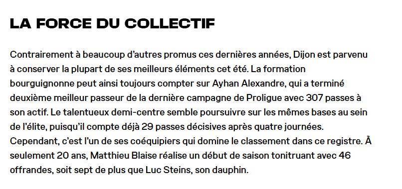 Félicitations à Matthieu Blaise (Dijon MH), avec 46 passes en #Starligue (sans jouer). Mieux que Steins précise <a href="/psghand/">PSG Handball</a> !🙃#handball #LNH <a href="/LNHofficiel/">Ligue Nationale de Handball</a> 
psg.fr/content/une-se…